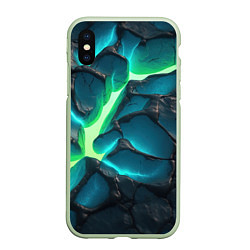 Чехол iPhone XS Max матовый Свечение из разлома плит, цвет: 3D-салатовый