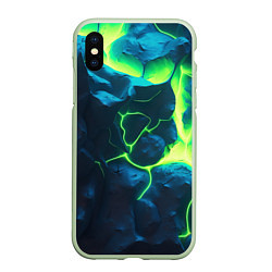 Чехол iPhone XS Max матовый Неоновый зеленый разлом плит