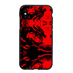 Чехол iPhone XS Max матовый Черный дракон на красном небе