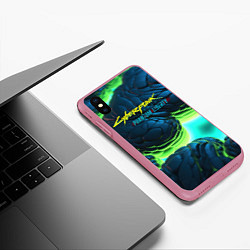 Чехол iPhone XS Max матовый Киберпанк разлом зеленых плит, цвет: 3D-малиновый — фото 2