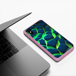 Чехол iPhone XS Max матовый Разломленные зеленые плиты, цвет: 3D-розовый — фото 2