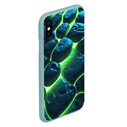 Чехол iPhone XS Max матовый Разлом зеленых плит с неоном, цвет: 3D-мятный — фото 2