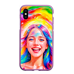Чехол iPhone XS Max матовый Девушка с красочными волосами в каплях воды