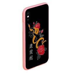 Чехол iPhone XS Max матовый Змея в цветах и иероглифы, цвет: 3D-баблгам — фото 2