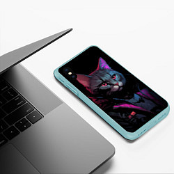 Чехол iPhone XS Max матовый Кот в стиле киберпанк, цвет: 3D-мятный — фото 2