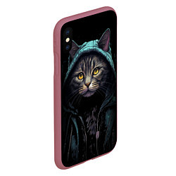Чехол iPhone XS Max матовый Кот в капюшоне стиль киберпанк, цвет: 3D-малиновый — фото 2