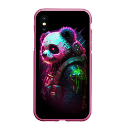 Чехол iPhone XS Max матовый Cyberpunk panda, цвет: 3D-малиновый