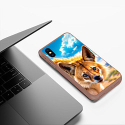 Чехол iPhone XS Max матовый Пятнистая гиена в саванне, цвет: 3D-коричневый — фото 2
