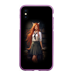 Чехол iPhone XS Max матовый Девушка лиса, цвет: 3D-фиолетовый