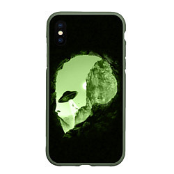 Чехол iPhone XS Max матовый Пещера в форме головы пришельца, цвет: 3D-темно-зеленый