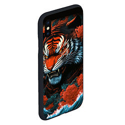 Чехол iPhone XS Max матовый Тигр с розами на волнах в стиле тату ирезуми, цвет: 3D-черный — фото 2