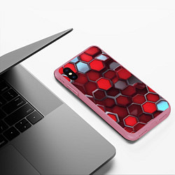 Чехол iPhone XS Max матовый Cyber hexagon red, цвет: 3D-малиновый — фото 2