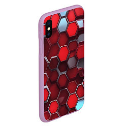 Чехол iPhone XS Max матовый Cyber hexagon red, цвет: 3D-сиреневый — фото 2