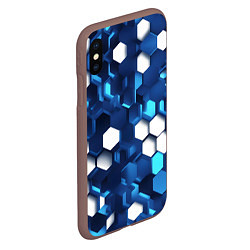 Чехол iPhone XS Max матовый Cyber hexagon Blue, цвет: 3D-коричневый — фото 2