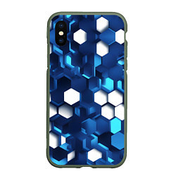 Чехол iPhone XS Max матовый Cyber hexagon Blue