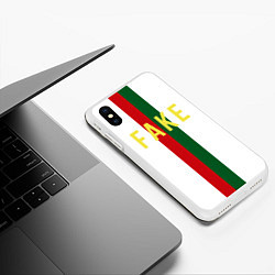 Чехол iPhone XS Max матовый Зелёная и красная полосы с надписью Fake, цвет: 3D-белый — фото 2