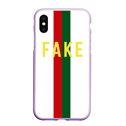 Чехол iPhone XS Max матовый Зелёная и красная полосы с надписью Fake, цвет: 3D-сиреневый