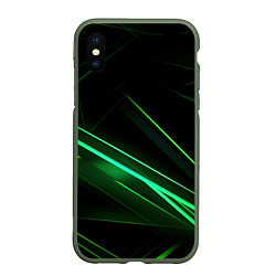 Чехол iPhone XS Max матовый Green lines black backgrouns