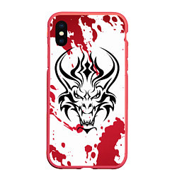 Чехол iPhone XS Max матовый Дракон на фоне красных пятен