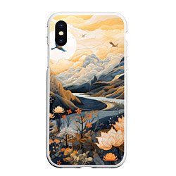 Чехол iPhone XS Max матовый Солнечное утро в цветущих горах, цвет: 3D-белый