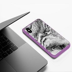 Чехол iPhone XS Max матовый Черно-белая мраморная абстракция, цвет: 3D-фиолетовый — фото 2