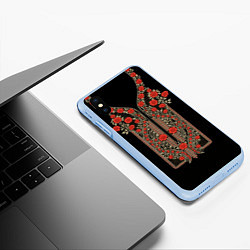 Чехол iPhone XS Max матовый Растительный цветочный орнамент - красные розы на, цвет: 3D-голубой — фото 2