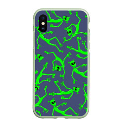 Чехол iPhone XS Max матовый Инопланетяне паттерн, цвет: 3D-салатовый