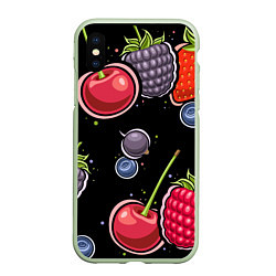 Чехол iPhone XS Max матовый Плоды и ягоды, цвет: 3D-салатовый