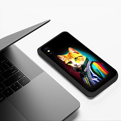 Чехол iPhone XS Max матовый Модный рыжий кот - неон - поп-арт, цвет: 3D-черный — фото 2
