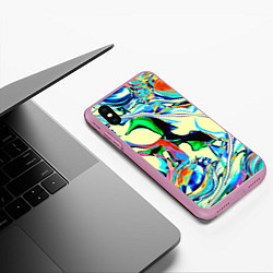 Чехол iPhone XS Max матовый Яркие абстрактные разводы, цвет: 3D-розовый — фото 2