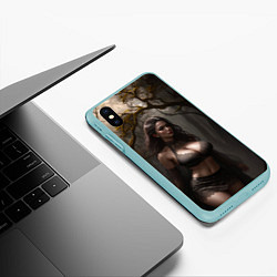Чехол iPhone XS Max матовый Девушка в лесу на фоне луны, цвет: 3D-мятный — фото 2