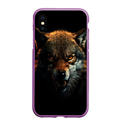 Чехол iPhone XS Max матовый Оскал дикого волка, цвет: 3D-фиолетовый