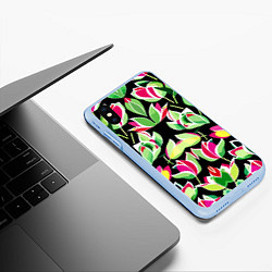 Чехол iPhone XS Max матовый Зеркальный паттерн из тюльпанов - мода, цвет: 3D-голубой — фото 2