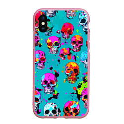Чехол iPhone XS Max матовый Паттерн из ярких черепов - поп-арт - мода, цвет: 3D-розовый