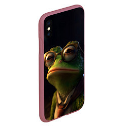 Чехол iPhone XS Max матовый Лягушка Пепе в очках, цвет: 3D-малиновый — фото 2