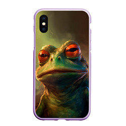 Чехол iPhone XS Max матовый Лягушка Пепе натуральная, цвет: 3D-сиреневый