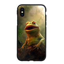 Чехол iPhone XS Max матовый Удивленная Пепе, цвет: 3D-черный