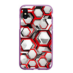 Чехол iPhone XS Max матовый Кибер Hexagon Красный, цвет: 3D-фиолетовый