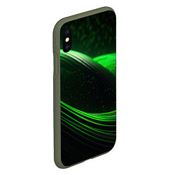 Чехол iPhone XS Max матовый Зеленые абстрактные волны, цвет: 3D-темно-зеленый — фото 2