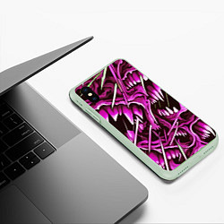 Чехол iPhone XS Max матовый Розовые кислотные клыки, цвет: 3D-салатовый — фото 2