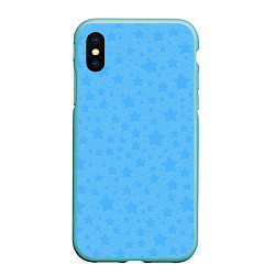 Чехол iPhone XS Max матовый Звёздочки голубой паттерн, цвет: 3D-мятный