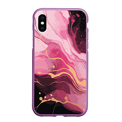 Чехол iPhone XS Max матовый Абстрактный черно-розовый мраморный узор, цвет: 3D-фиолетовый