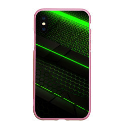 Чехол iPhone XS Max матовый Зеленая абстракция со светом, цвет: 3D-розовый