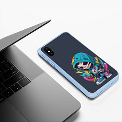 Чехол iPhone XS Max матовый Граффити скелет, цвет: 3D-голубой — фото 2