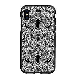 Чехол iPhone XS Max матовый Bats and moths - gothic pattern, цвет: 3D-черный