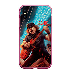 Чехол iPhone XS Max матовый ACDC rock music, цвет: 3D-малиновый
