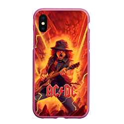 Чехол iPhone XS Max матовый ACDC rock music fire, цвет: 3D-малиновый