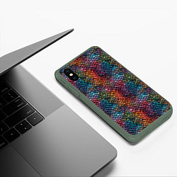 Чехол iPhone XS Max матовый Разноцветная чешуя дракона, цвет: 3D-темно-зеленый — фото 2