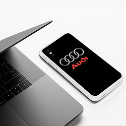 Чехол iPhone XS Max матовый Audi sport на чёрном, цвет: 3D-белый — фото 2