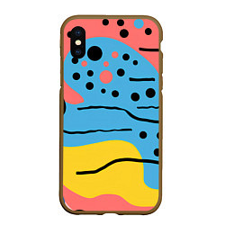 Чехол iPhone XS Max матовый Абстракция с черными пятнами на разноцветном фоне